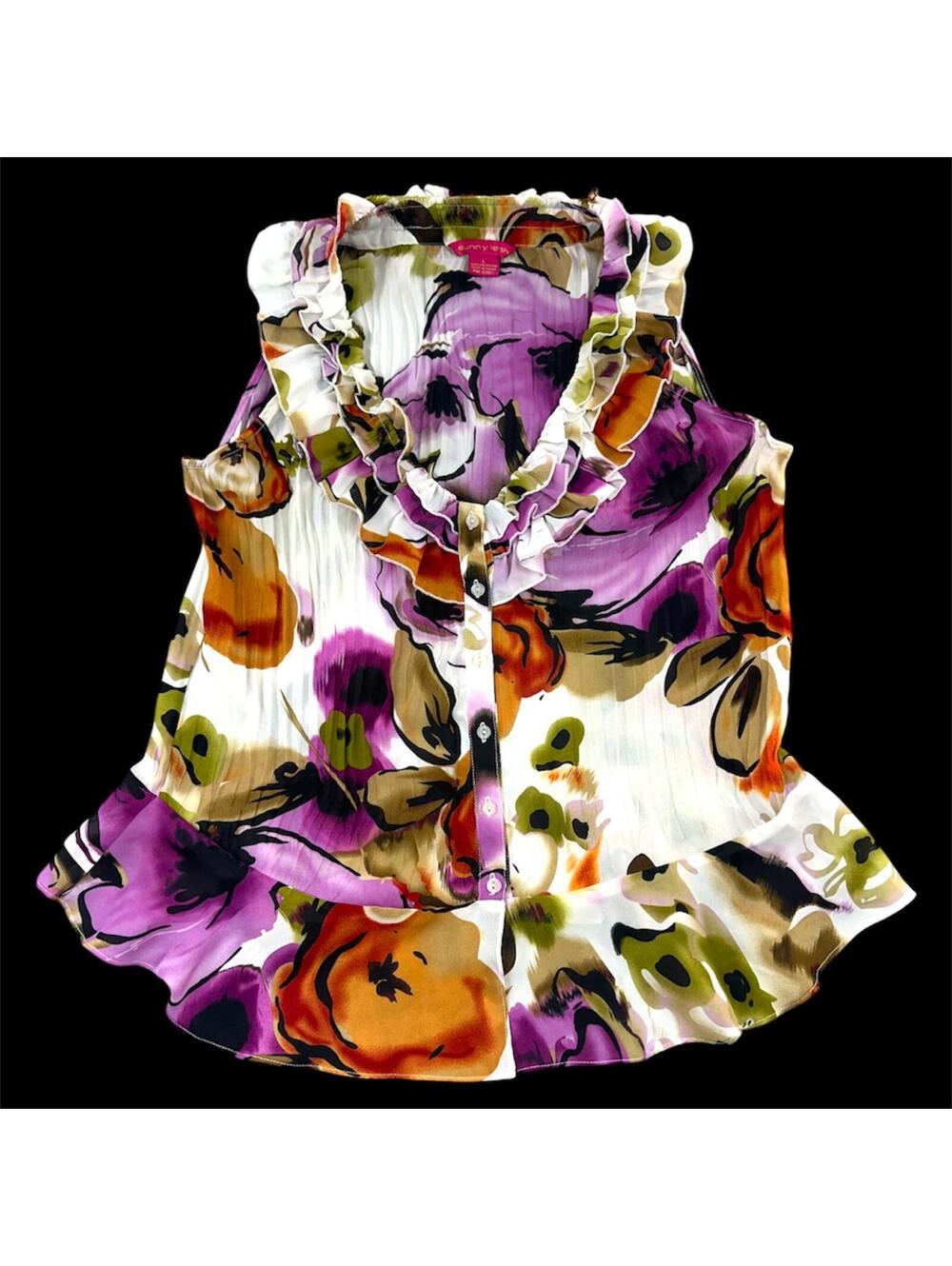 Sunny Leigh Impressionist Floral Pleated Blouse
